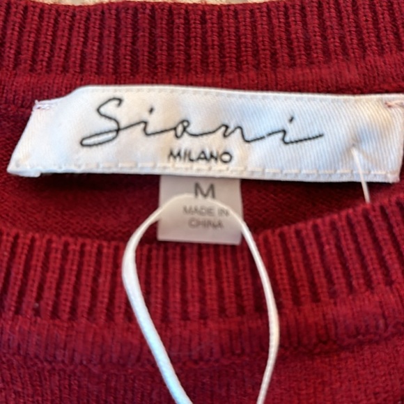 SIONI MILANO SWEATER WITH EMBELLISHMENTS ON THE SLEEVES MEDIUM CRIMSON WINE - Picture 6 of 7